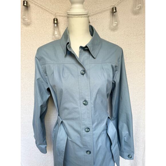 Vintage 80's London Fog Maincoats Blue Belted Waterproof Trench Coat 14 Large - Picture 4 of 10